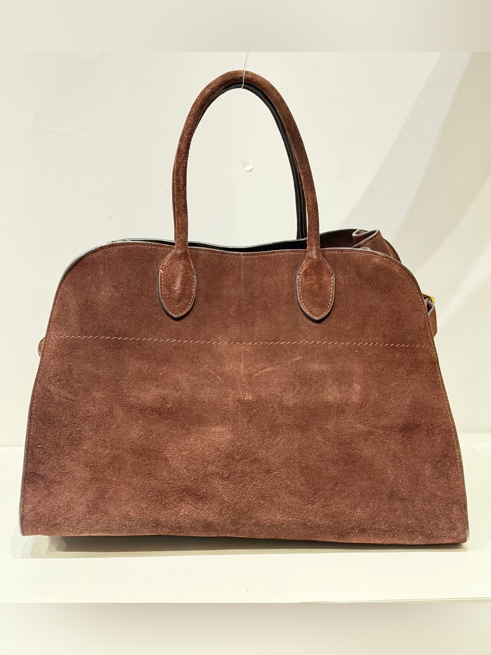 The Row Suede Margaux Bag In Brown.